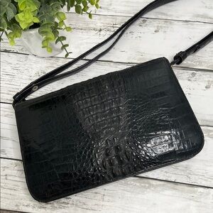 Vintage Black Croc Embossed Leather Crossbody Bag